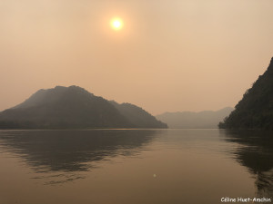 Coucher de soleil Mékong Laos Asie